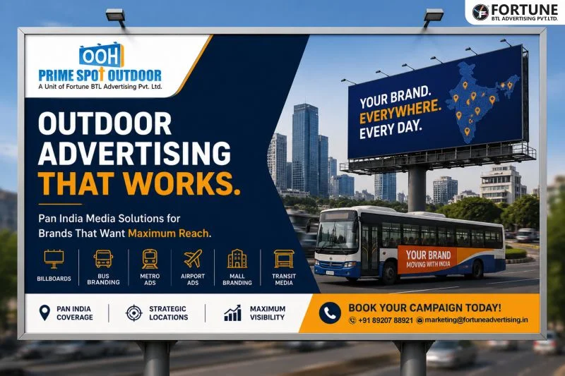 Pan India Outdoor Advertising services including billboard advertising, bus branding, metro advertising, airport ads, mall branding, and transit media for maximum brand visibility.